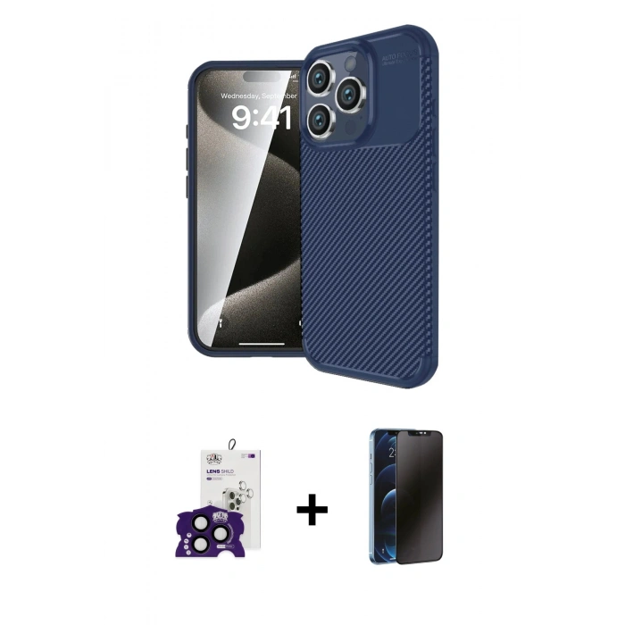 MARSİLYAN™- iPhone 16 Pro Max Kılıf Eksen Form Prime - Siyah 3D Antistatik Hayalet Cam Ekran Koruyucu + Bilvis Titan Kamera Lens - SH