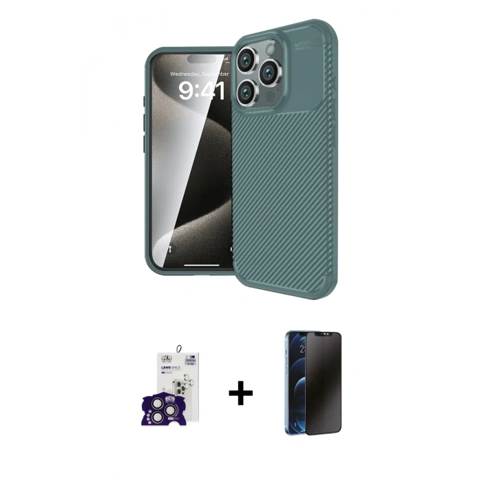 MARSİLYAN™- iPhone 16 Pro Max Kılıf Eksen Form Prime - Siyah 3D Antistatik Hayalet Cam Ekran Koruyucu + Bilvis Titan Kamera Lens - TMGI