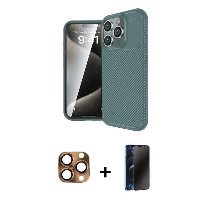 MARSİLYAN™- iPhone 16 Pro Max Kılıf Eksen Form Prime - Siyah 3D Antistatik Hayalet Cam Ekran Koruyucu + Pers Alüminyum Kamera Lens - CLTM