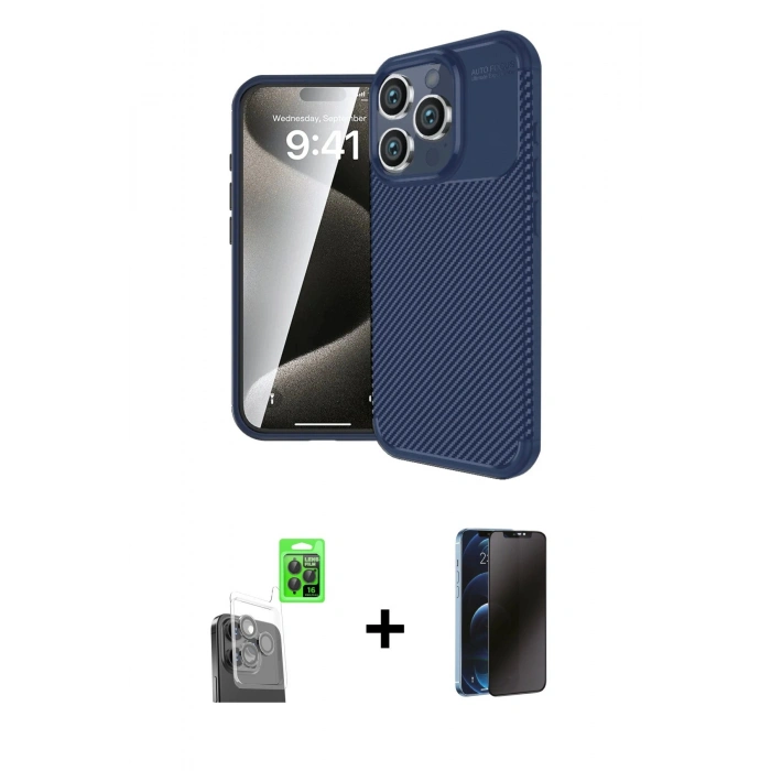 MARSİLYAN™- iPhone 16 Pro Max Kılıf Eksen Form Prime - Siyah 3D Antistatik Hayalet Cam Ekran Koruyucu + Raze Metal Kamera Lens - SH