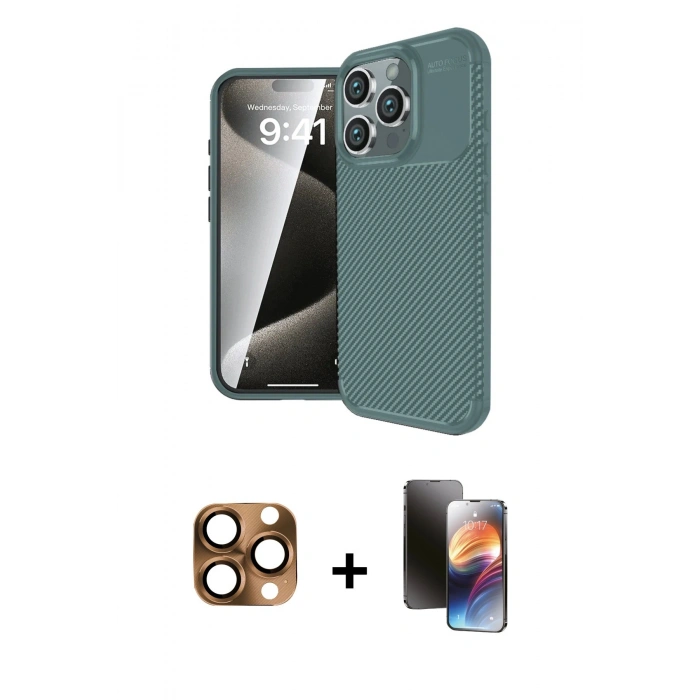 MARSİLYAN™- iPhone 16 Pro Max Kılıf Eksen Form Prime - Siyah 3D Antistatik Mat Seramik Nano Ekran Koruyucu + Pers Alüminyum Kamera Lens - CLTM