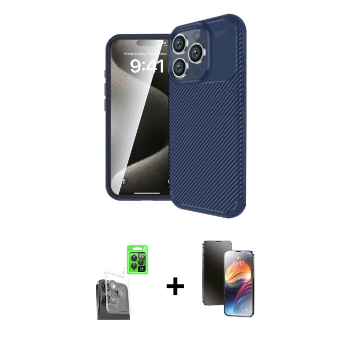 MARSİLYAN™- iPhone 16 Pro Max Kılıf Eksen Form Prime - Siyah 3D Antistatik Mat Seramik Nano Ekran Koruyucu + Raze Metal Kamera Lens - SH