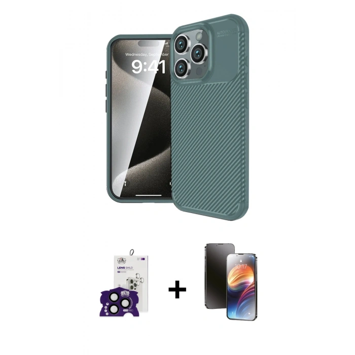 MARSİLYAN™- iPhone 16 Pro Max Kılıf Eksen Form Prime - Siyah 3D Antistatik Mat Seramik Nano Ekran Koruyucu + Bilvis Titan Kamera Lens - SH