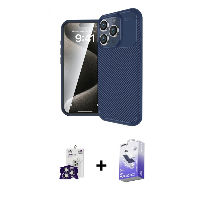 MARSİLYAN™- iPhone 16 Pro Max Kılıf Eksen Form Prime - Siyah Bilvis 5in1 5D Magic Hayalet Cam Ekran Koruyucu + Bilvis Titan Kamera Lens - TMGI