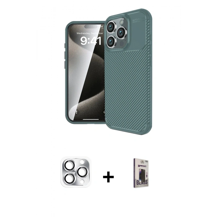 MARSİLYAN™- iPhone 16 Pro Max Kılıf Eksen Form Prime - Siyah Bilvis Hayalet Cam Ekran Koruyucu + Pers Alüminyum Kamera Lens - GS