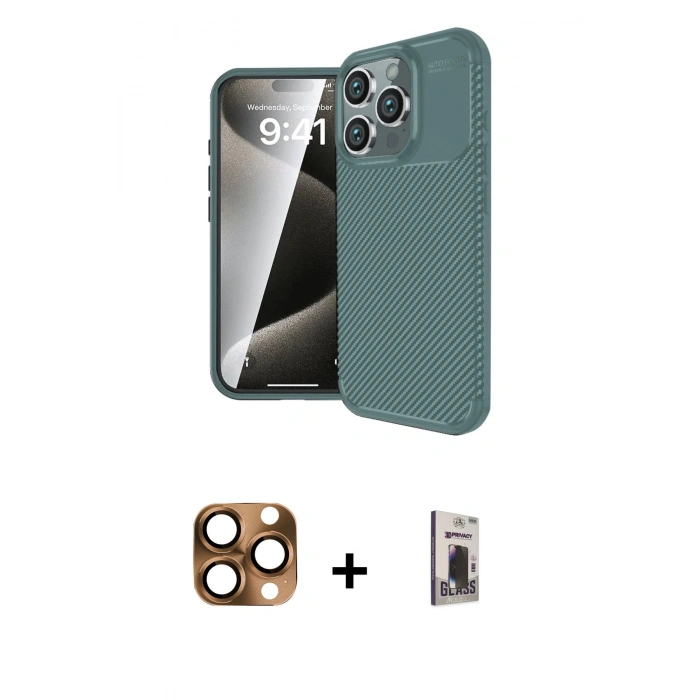MARSİLYAN™- iPhone 16 Pro Max Kılıf Eksen Form Prime - Siyah Bilvis Hayalet Cam Ekran Koruyucu + Pers Alüminyum Kamera Lens - CLTM