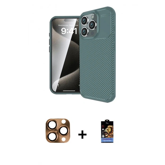 MARSİLYAN™- iPhone 16 Pro Max Kılıf Eksen Form Prime - Siyah Buffer Hayalet Cam Ekran Koruyucu + Pers Alüminyum Kamera Lens - CLTM