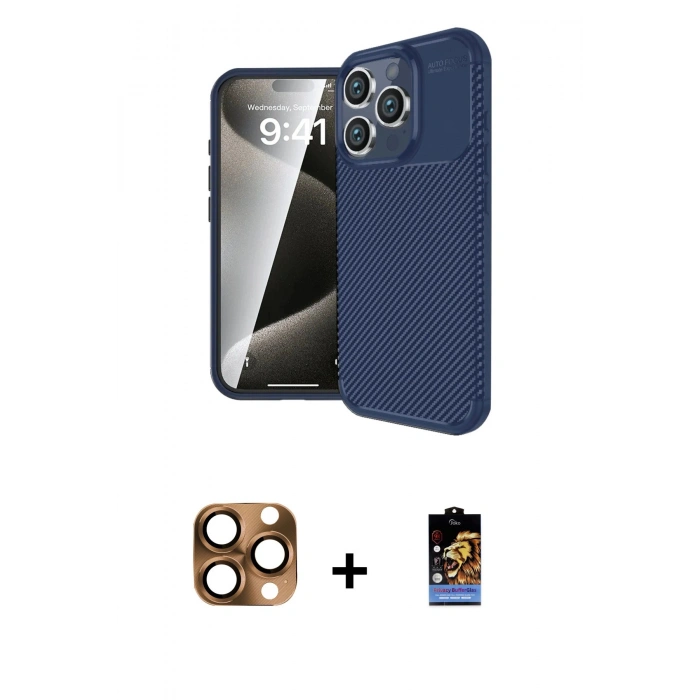 MARSİLYAN™- iPhone 16 Pro Max Kılıf Eksen Form Prime - Siyah Buffer Hayalet Cam Ekran Koruyucu + Pers Alüminyum Kamera Lens - CLTM