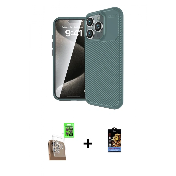MARSİLYAN™- iPhone 16 Pro Max Kılıf Eksen Form Prime - Siyah Buffer Hayalet Cam Ekran Koruyucu + Raze Metal Kamera Lens - CLTM