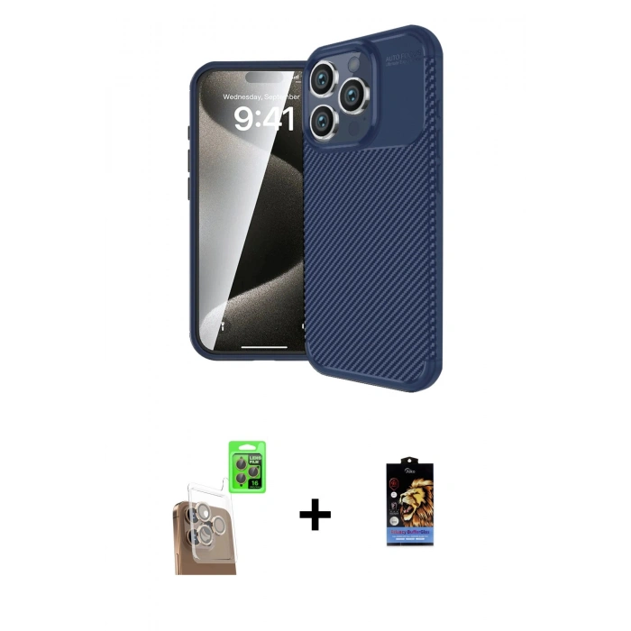 MARSİLYAN™- iPhone 16 Pro Max Kılıf Eksen Form Prime - Siyah Buffer Hayalet Cam Ekran Koruyucu + Raze Metal Kamera Lens - CLTM