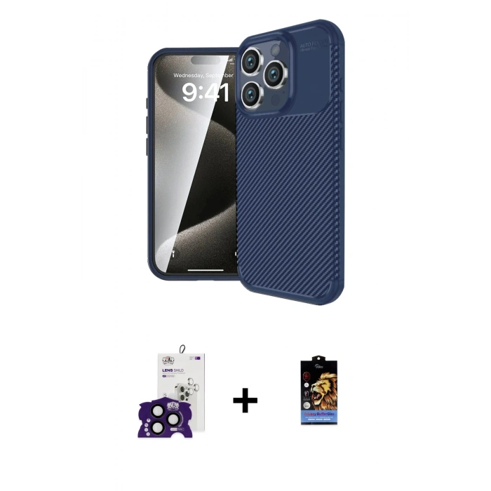 MARSİLYAN™- iPhone 16 Pro Max Kılıf Eksen Form Prime - Siyah Buffer Hayalet Cam Ekran Koruyucu + Bilvis Titan Kamera Lens - SH