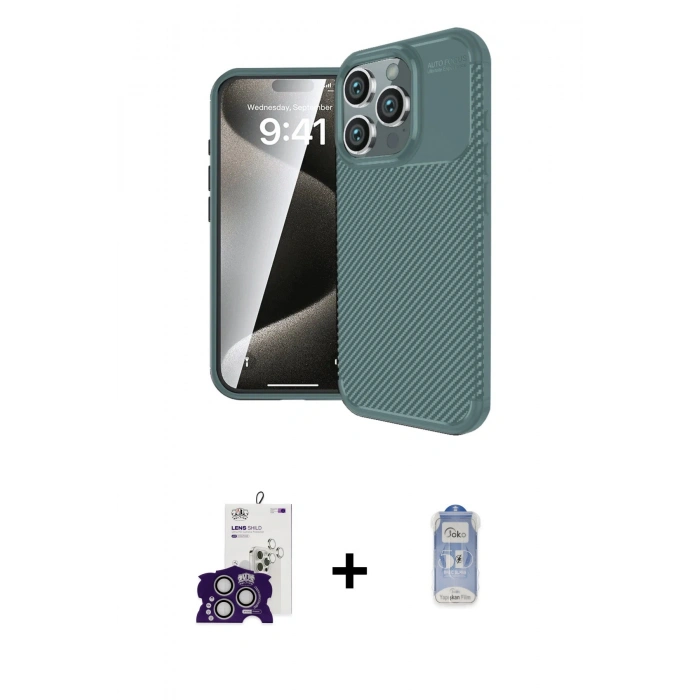 MARSİLYAN™- iPhone 16 Pro Max Kılıf Eksen Form Prime - Siyah Joko Magic 5D Cam + Bilvis Titan Kamera Lens - GS