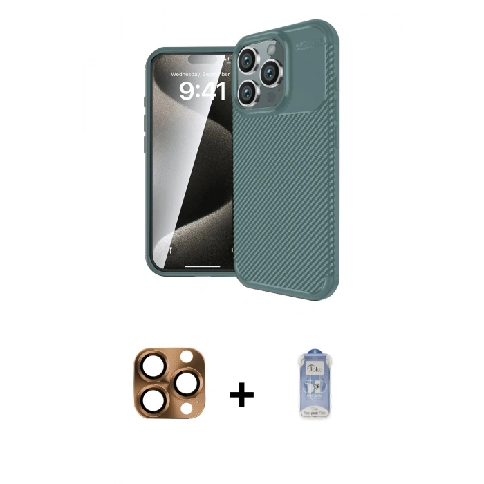MARSİLYAN™- iPhone 16 Pro Max Kılıf Eksen Form Prime - Siyah Joko Magic 5D Cam + Çöl Titanyum Pers Alüminyum Kamera Lens