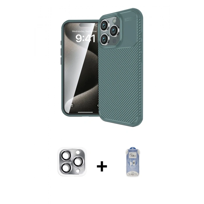 MARSİLYAN™- iPhone 16 Pro Max Kılıf Eksen Form Prime - Siyah Joko Magic 5D Cam + Pers Alüminyum Kamera Lens - GI