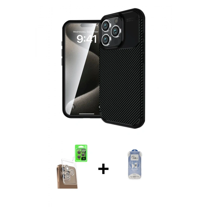 MARSİLYAN™- iPhone 16 Pro Max Kılıf Eksen Form Prime - Siyah Joko Magic 5D Cam + Raze Metal Kamera Lens - CLTM