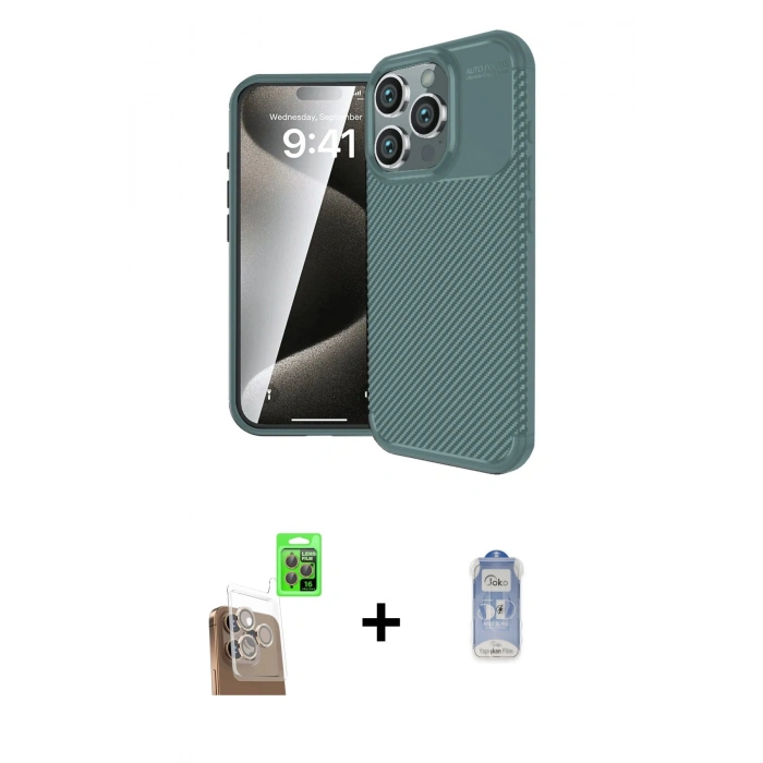 MARSİLYAN™- iPhone 16 Pro Max Kılıf Eksen Form Prime - Siyah Joko Magic 5D Cam + Raze Metal Kamera Lens - CLTM