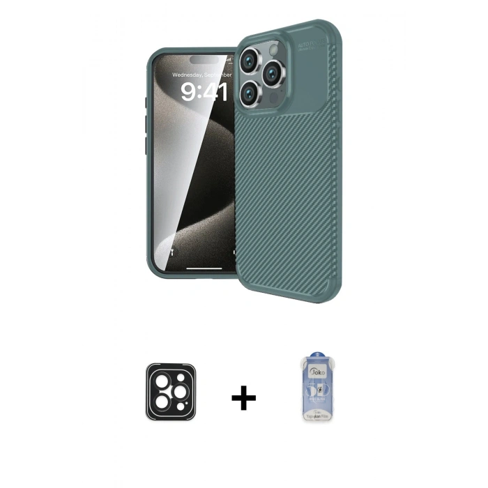MARSİLYAN™- iPhone 16 Pro Max Kılıf Eksen Form Prime - Siyah Joko Magic 5D Cam + Siyah PVD Metal Kamera Lens