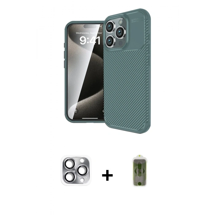 MARSİLYAN™- iPhone 16 Pro Max Kılıf Eksen Form Prime - Siyah Joko Magic 5D Hayalet Cam + Pers Alüminyum Kamera Lens - GI