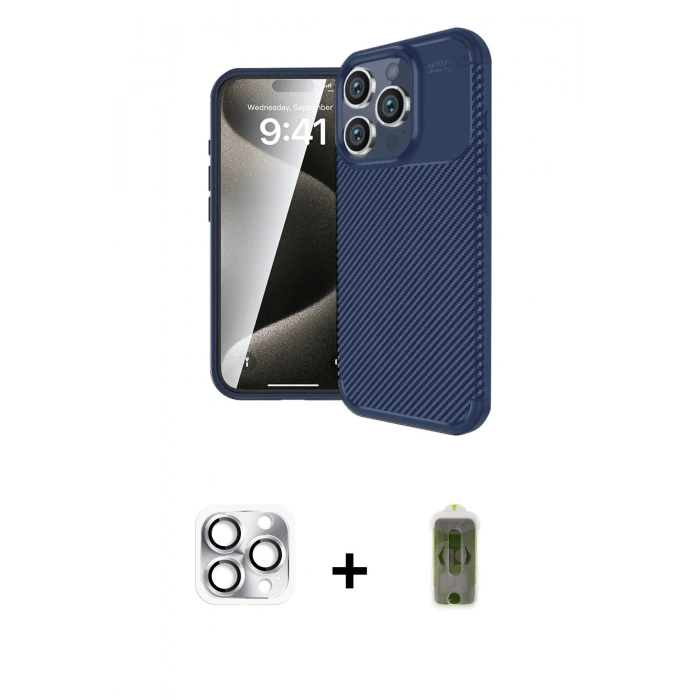 MARSİLYAN™- iPhone 16 Pro Max Kılıf Eksen Form Prime - Siyah Joko Magic 5D Hayalet Cam + Pers Alüminyum Kamera Lens - GS