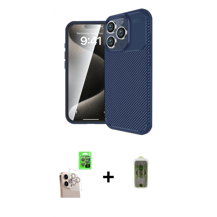 MARSİLYAN™- iPhone 16 Pro Max Kılıf Eksen Form Prime - Siyah Joko Magic 5D Hayalet Cam + Raze Metal Kamera Lens - NLGY