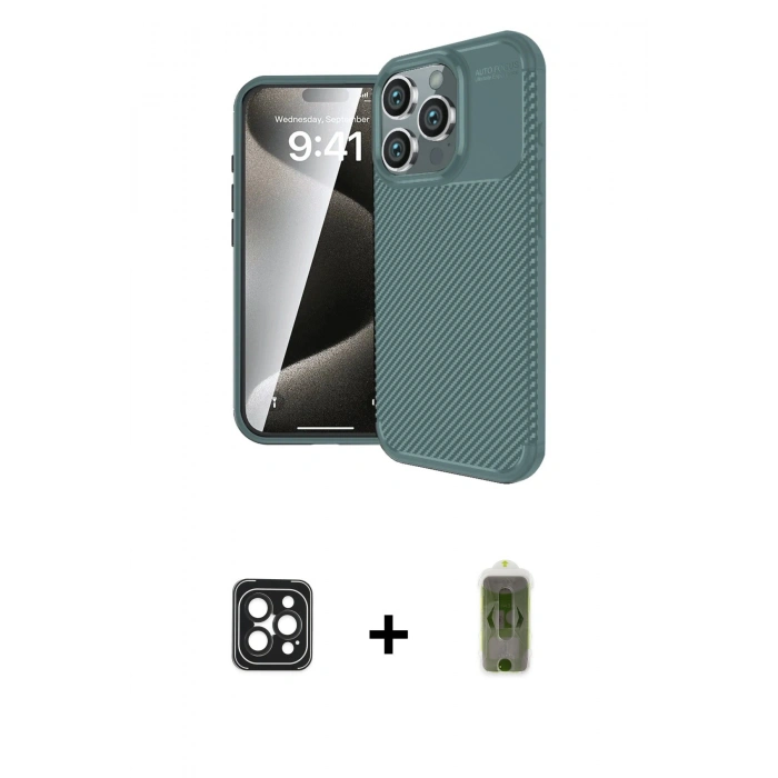 MARSİLYAN™- iPhone 16 Pro Max Kılıf Eksen Form Prime - Siyah Joko Magic 5D Hayalet Cam + PVD Metal Kamera Lens - SH