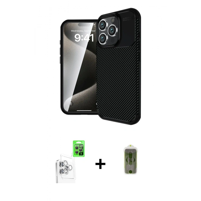 MARSİLYAN™- iPhone 16 Pro Max Kılıf Eksen Form Prime - Siyah Joko Magic 5D Hayalet Cam + Raze Metal Kamera Lens - BZ