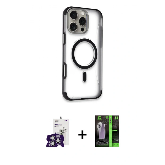 MARSİLYAN™- iPhone 16 Pro Max Kılıf Eksen Klasik Koleksiyonu - Şeffaf 360 Full Body Arka Koruyucu + Bilvis Titan Kamera Lens - GS