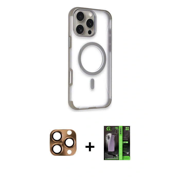 MARSİLYAN™- iPhone 16 Pro Max Kılıf Eksen Klasik Koleksiyonu - Şeffaf 360 Full Body Arka Koruyucu + Pers Alüminyum Kamera Lens - CLTM