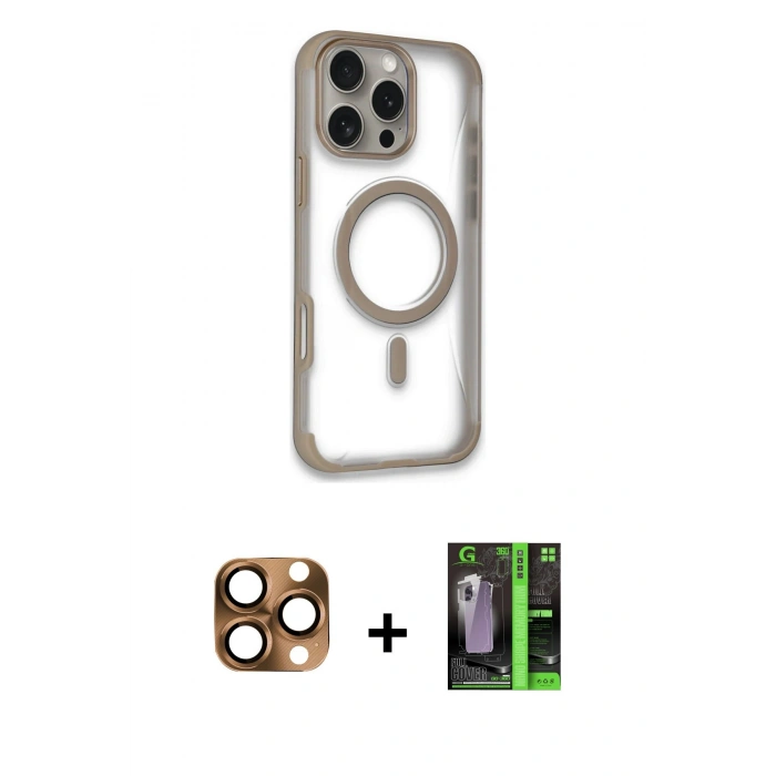 MARSİLYAN™- iPhone 16 Pro Max Kılıf Eksen Klasik Koleksiyonu - Şeffaf 360 Full Body Arka Koruyucu + Pers Alüminyum Kamera Lens - CLTM