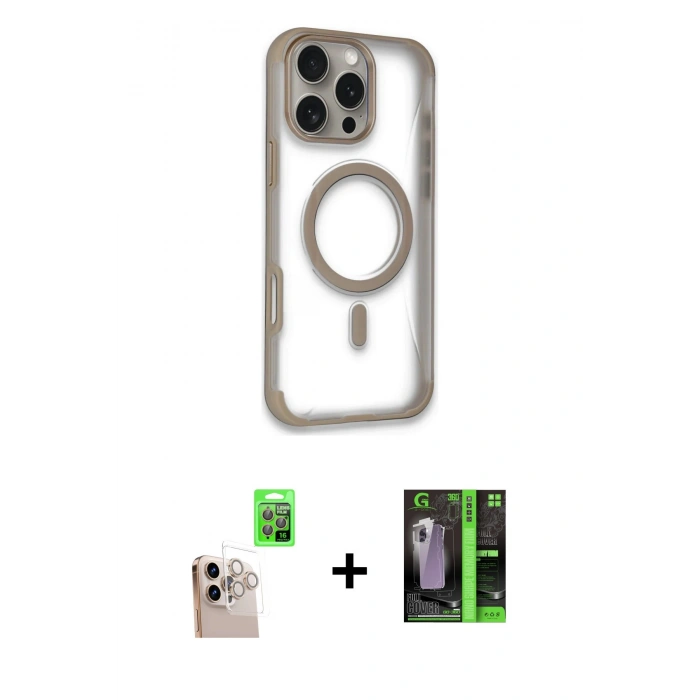 MARSİLYAN™- iPhone 16 Pro Max Kılıf Eksen Klasik Koleksiyonu - Şeffaf 360 Full Body Arka Koruyucu + Raze Metal Kamera Lens - NLGY