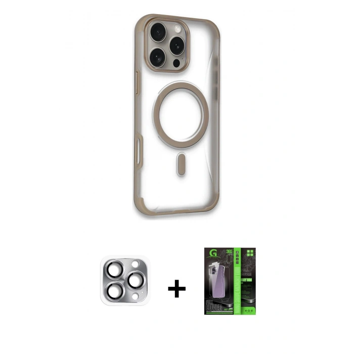 MARSİLYAN™- iPhone 16 Pro Max Kılıf Eksen Klasik Koleksiyonu - Şeffaf 360 Full Body Arka Koruyucu + Pers Alüminyum Kamera Lens - GI
