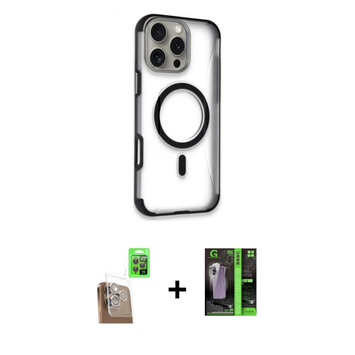 MARSİLYAN™- iPhone 16 Pro Max Kılıf Eksen Klasik Koleksiyonu - Şeffaf 360 Full Body Arka Koruyucu + Raze Metal Kamera Lens - CLTM