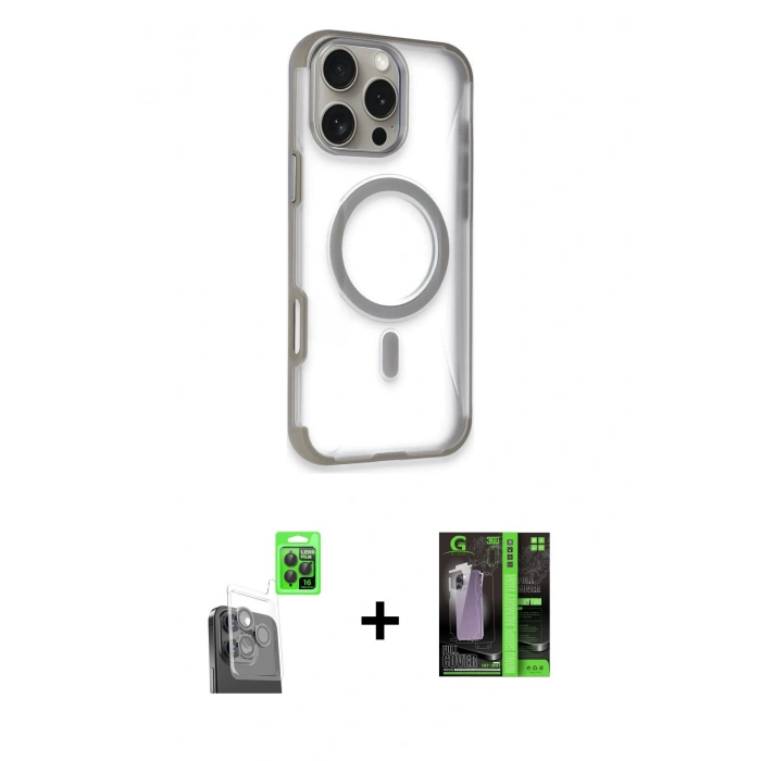 MARSİLYAN™- iPhone 16 Pro Max Kılıf Eksen Klasik Koleksiyonu - Şeffaf 360 Full Body Arka Koruyucu + Raze Metal Kamera Lens - SH