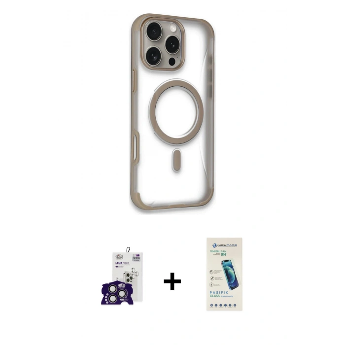 MARSİLYAN™- iPhone 16 Pro Max Kılıf Eksen Klasik Koleksiyonu - Şeffaf Pasifik Cam Ekran Koruyucu + Bilvis Titan Kamera Lens - TMGI