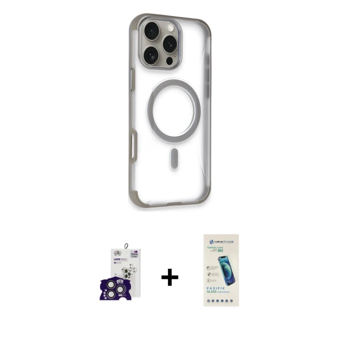MARSİLYAN™- iPhone 16 Pro Max Kılıf Eksen Klasik Koleksiyonu - Şeffaf Pasifik Cam Ekran Koruyucu + Bilvis Titan Kamera Lens - TMGI