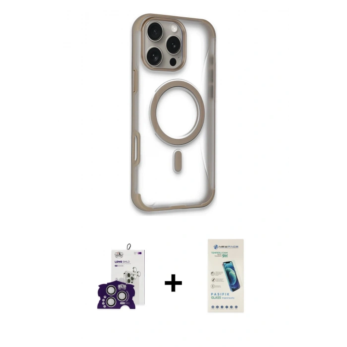 MARSİLYAN™- iPhone 16 Pro Max Kılıf Eksen Klasik Koleksiyonu - Şeffaf Pasifik Cam Ekran Koruyucu + Bilvis Titan Kamera Lens - GS