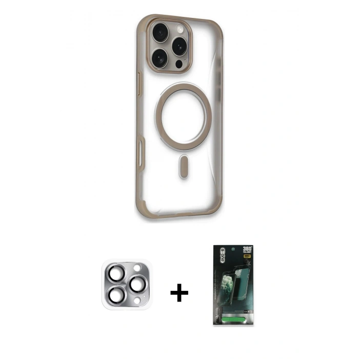 MARSİLYAN™- iPhone 16 Pro Max Kılıf Eksen Klasik Koleksiyonu - Siyah 360 Mat Full Body Arka Koruyucu + Gri Pers Alüminyum Kamera Lens