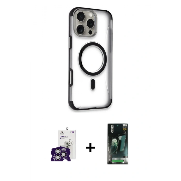 MARSİLYAN™- iPhone 16 Pro Max Kılıf Eksen Klasik Koleksiyonu - Siyah 360 Mat Full Body Arka Koruyucu + Bilvis Titan Kamera Lens - GS