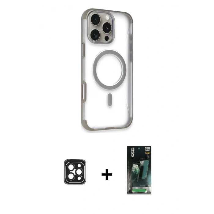 MARSİLYAN™- iPhone 16 Pro Max Kılıf Eksen Klasik Koleksiyonu - Siyah 360 Mat Full Body Arka Koruyucu + PVD Metal Kamera Lens - SH
