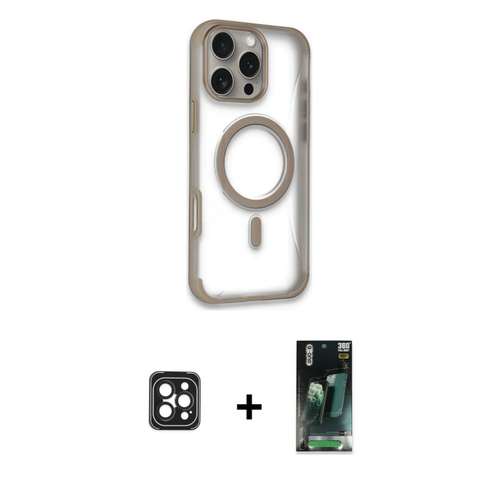 MARSİLYAN™- iPhone 16 Pro Max Kılıf Eksen Klasik Koleksiyonu - Siyah 360 Mat Full Body Arka Koruyucu + PVD Metal Kamera Lens - SH