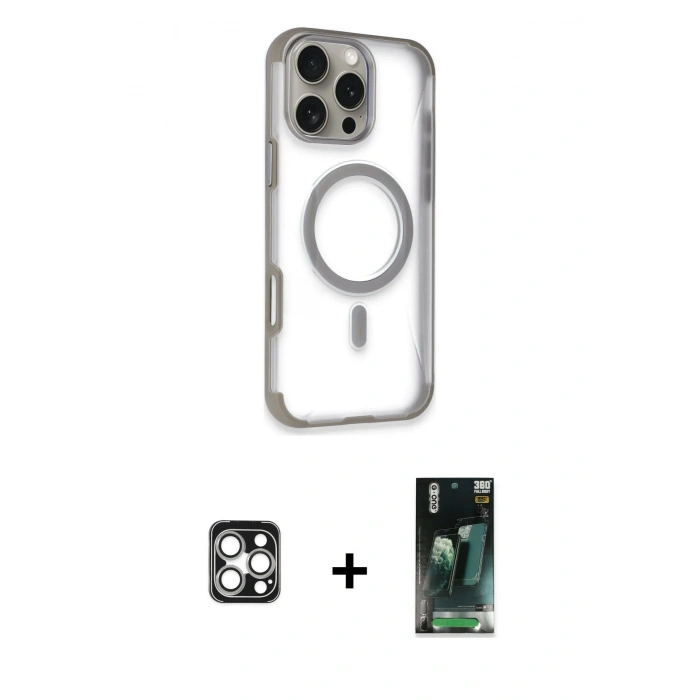 MARSİLYAN™- iPhone 16 Pro Max Kılıf Eksen Klasik Koleksiyonu - Siyah 360 Mat Full Body Arka Koruyucu + PVD Metal Kamera Lens - GS