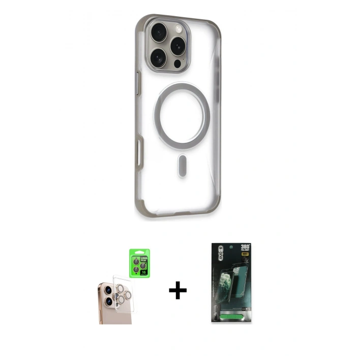 MARSİLYAN™- iPhone 16 Pro Max Kılıf Eksen Klasik Koleksiyonu - Siyah 360 Mat Full Body Arka Koruyucu + Raze Metal Kamera Lens - NLGY