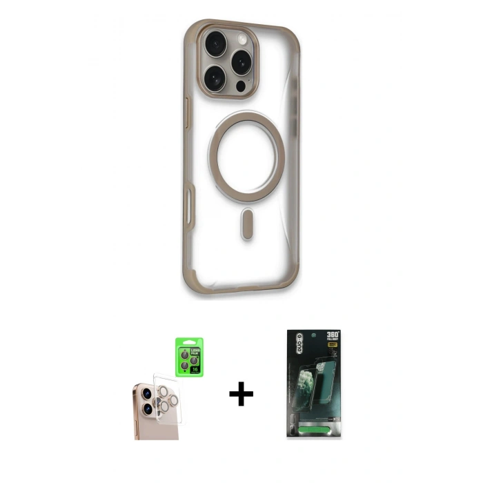 MARSİLYAN™- iPhone 16 Pro Max Kılıf Eksen Klasik Koleksiyonu - Siyah 360 Mat Full Body Arka Koruyucu + Raze Metal Kamera Lens - NLGY