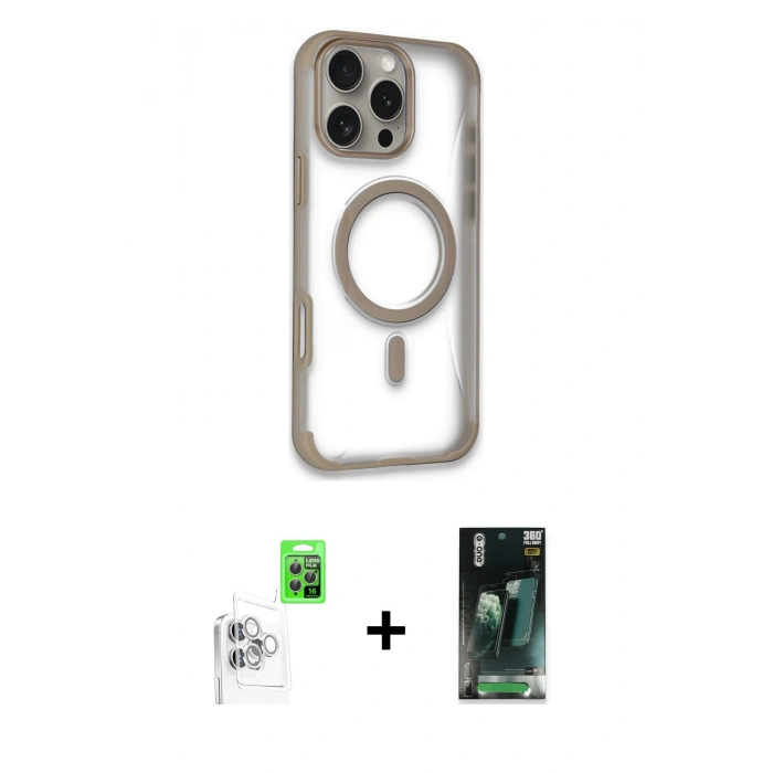 MARSİLYAN™- iPhone 16 Pro Max Kılıf Eksen Klasik Koleksiyonu - Siyah 360 Mat Full Body Arka Koruyucu + Raze Metal Kamera Lens - BZ