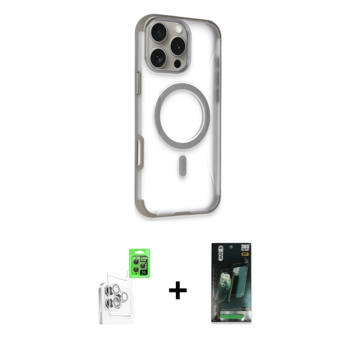 MARSİLYAN™- iPhone 16 Pro Max Kılıf Eksen Klasik Koleksiyonu - Siyah 360 Mat Full Body Arka Koruyucu + Raze Metal Kamera Lens - BZ