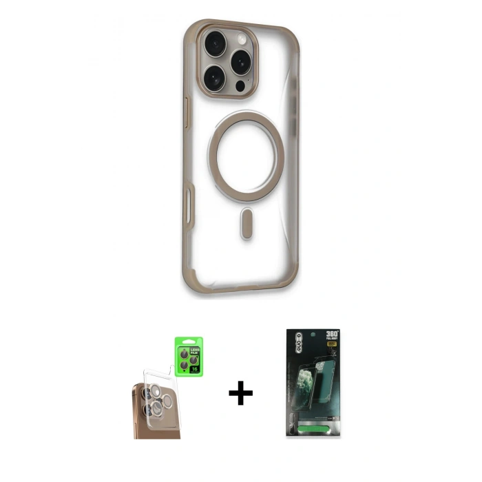 MARSİLYAN™- iPhone 16 Pro Max Kılıf Eksen Klasik Koleksiyonu - Siyah 360 Mat Full Body Arka Koruyucu + Raze Metal Kamera Lens - CLTM