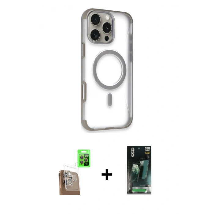 MARSİLYAN™- iPhone 16 Pro Max Kılıf Eksen Klasik Koleksiyonu - Siyah 360 Mat Full Body Arka Koruyucu + Raze Metal Kamera Lens - CLTM