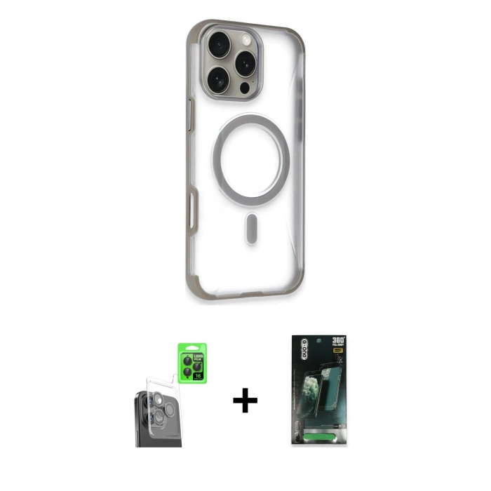 MARSİLYAN™- iPhone 16 Pro Max Kılıf Eksen Klasik Koleksiyonu - Siyah 360 Mat Full Body Arka Koruyucu + Siyah Raze Metal Kamera Lens