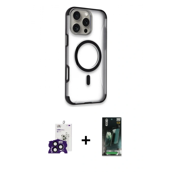 MARSİLYAN™- iPhone 16 Pro Max Kılıf Eksen Klasik Koleksiyonu - Siyah 360 Mat Full Body Arka Koruyucu + Bilvis Titan Kamera Lens - SH