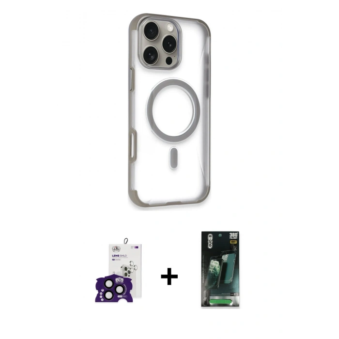 MARSİLYAN™- iPhone 16 Pro Max Kılıf Eksen Klasik Koleksiyonu - Siyah 360 Mat Full Body Arka Koruyucu + Bilvis Titan Kamera Lens - SH
